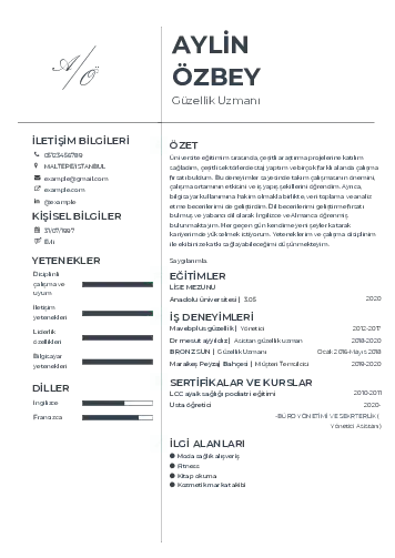 Güzellik Uzmanı Cv Örnekleri  cv indir
